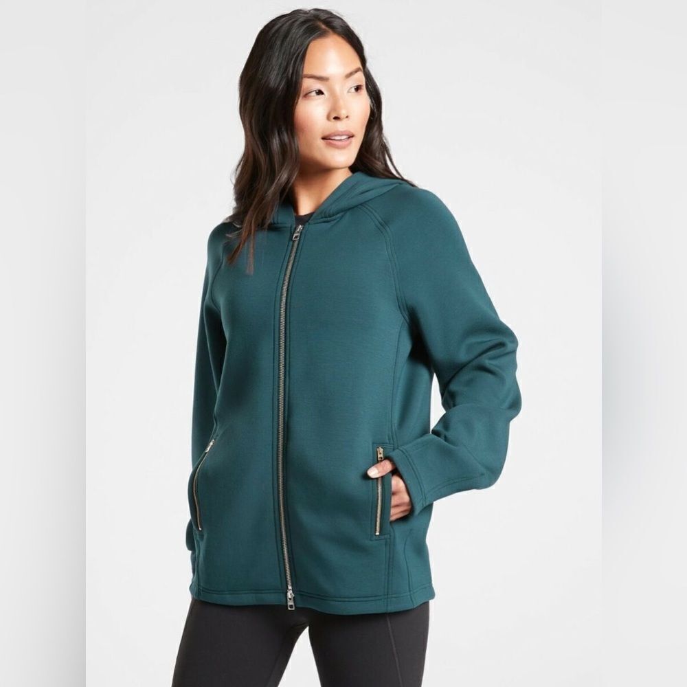Athleta Teal Hooded Full-Zip Sweatshirt